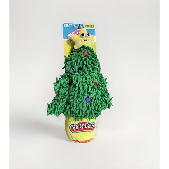Hasbro Play-Doh Christmas Tree Dog Toy with Squeaky Plush Festive Pet Toy Green - Picture 2 of 9